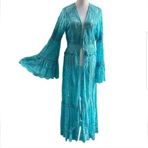 Boston Proper Aqua Lace Maxi Dress Cover Up/Casual Wear Sixe XSmal Gorgeous
